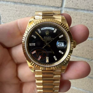 202606231055 (1) Day Date 228238 Gain Weight 40mm 904L YG Black Dial T Diamond Marker On YG President Bracelet Super Clone 3255